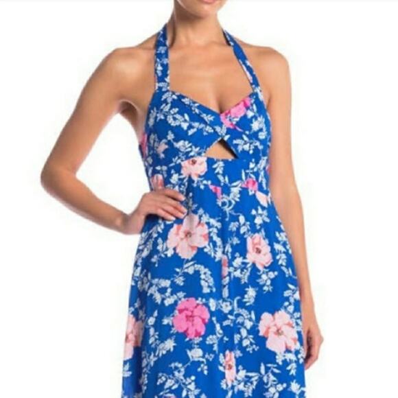 NWOT WAYF Ucca blue floral halter sleeveless backless midi dress size Large - Picture 3 of 11
